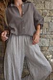 Sundaze Cheesecloth Chalk Stripe Boyfriend Shirt Mocha & Earth